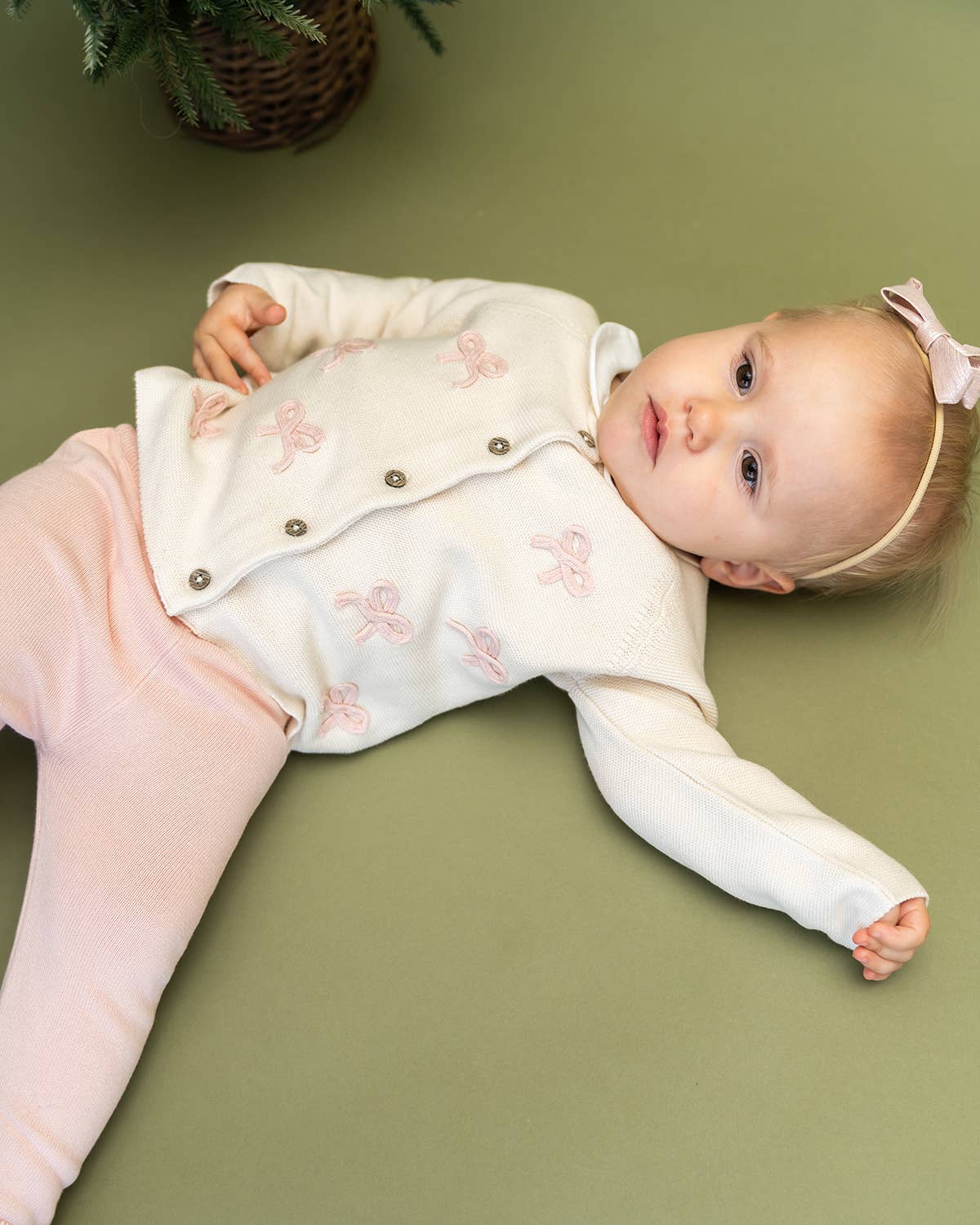 Zoe Bow Sweater Knit Baby Button Cardigan (Organic):