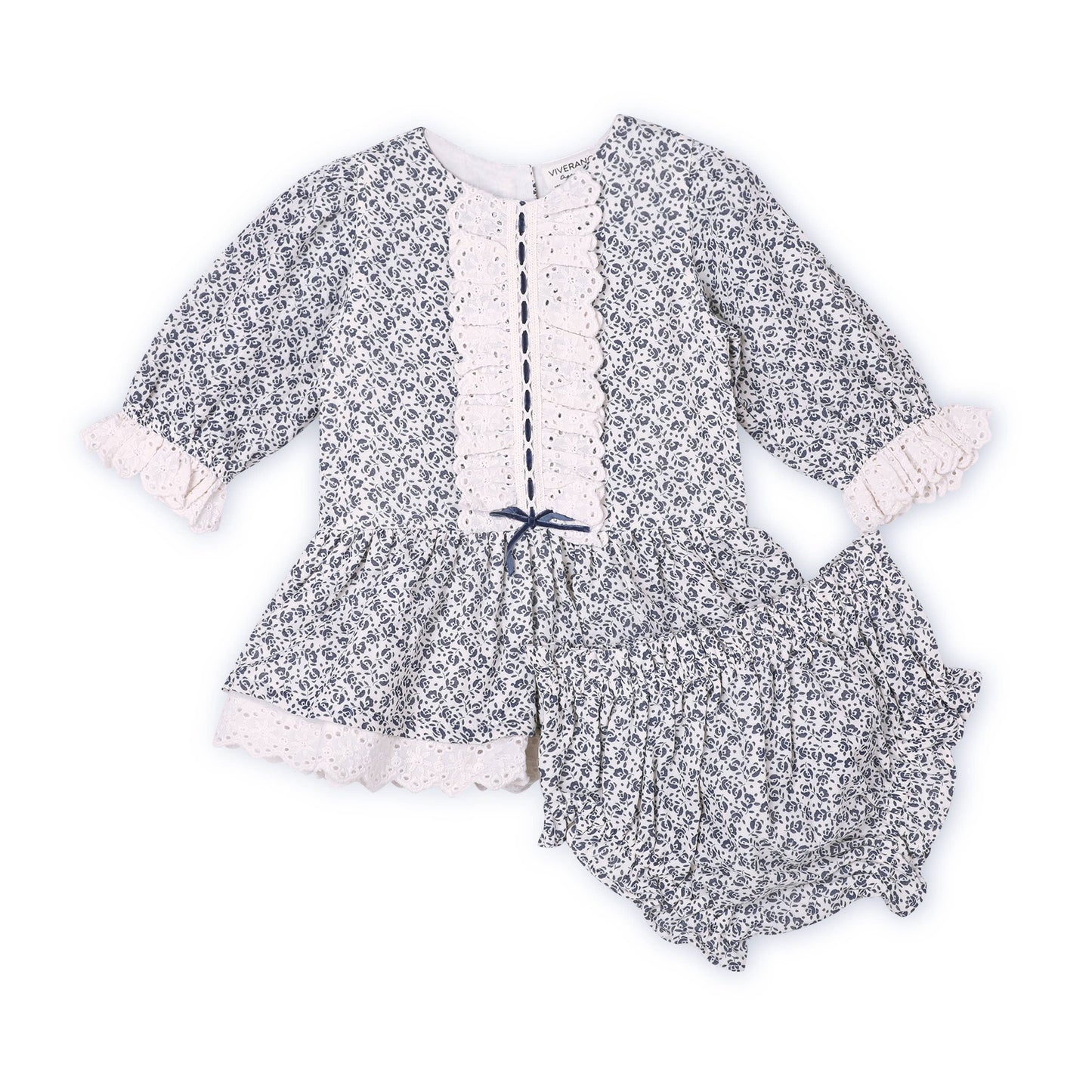 Floral Print & Lace Baby Dress & Bloomer (Organic Muslin): Viverano