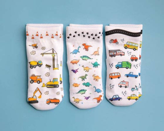Cohen - Non-Slip Baby Socks Construction, Dinosaur, Car :