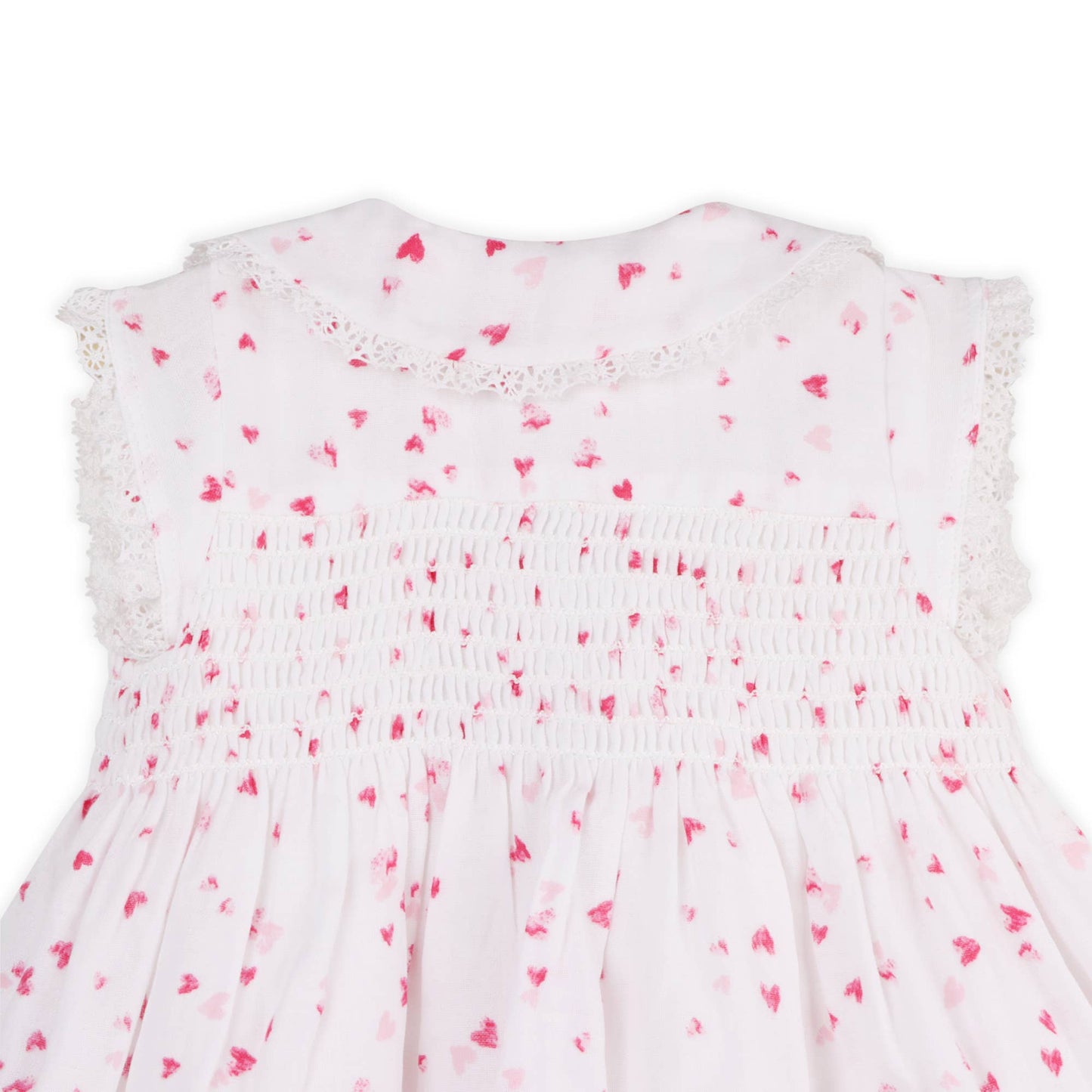 Nora Fluttering Hearts Smocked Baby Dress + Bloomer -Organic: Viverano