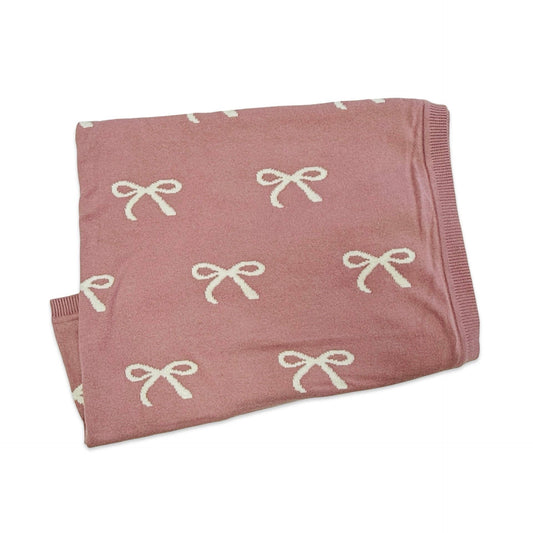 Sweet Bow - Organic Cotton Jacquard Knit Baby Blanket:-viverano