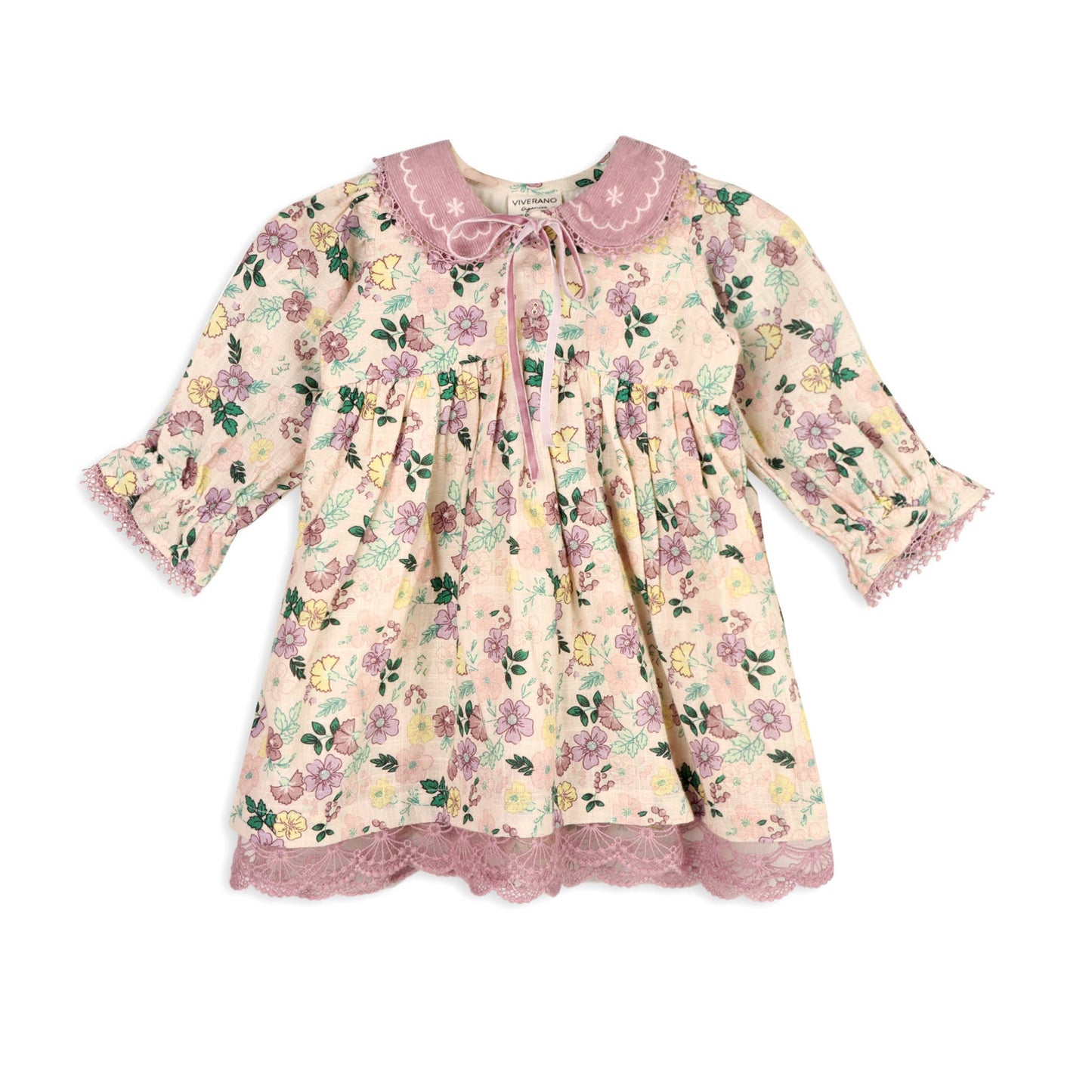 Floral Embroidered Collar Baby Dress & Bloomer Set (Organic): Viverano