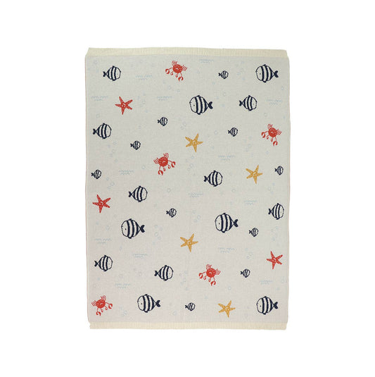 Seaside Friends - Organic Cotton Jacquard Knit Baby Blanket:Viverano