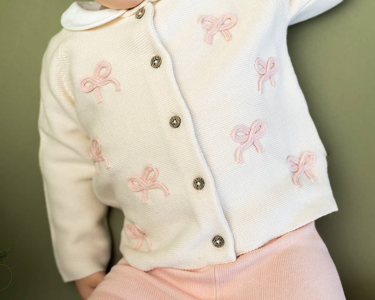Zoe Bow Sweater Knit Baby Button Cardigan (Organic):