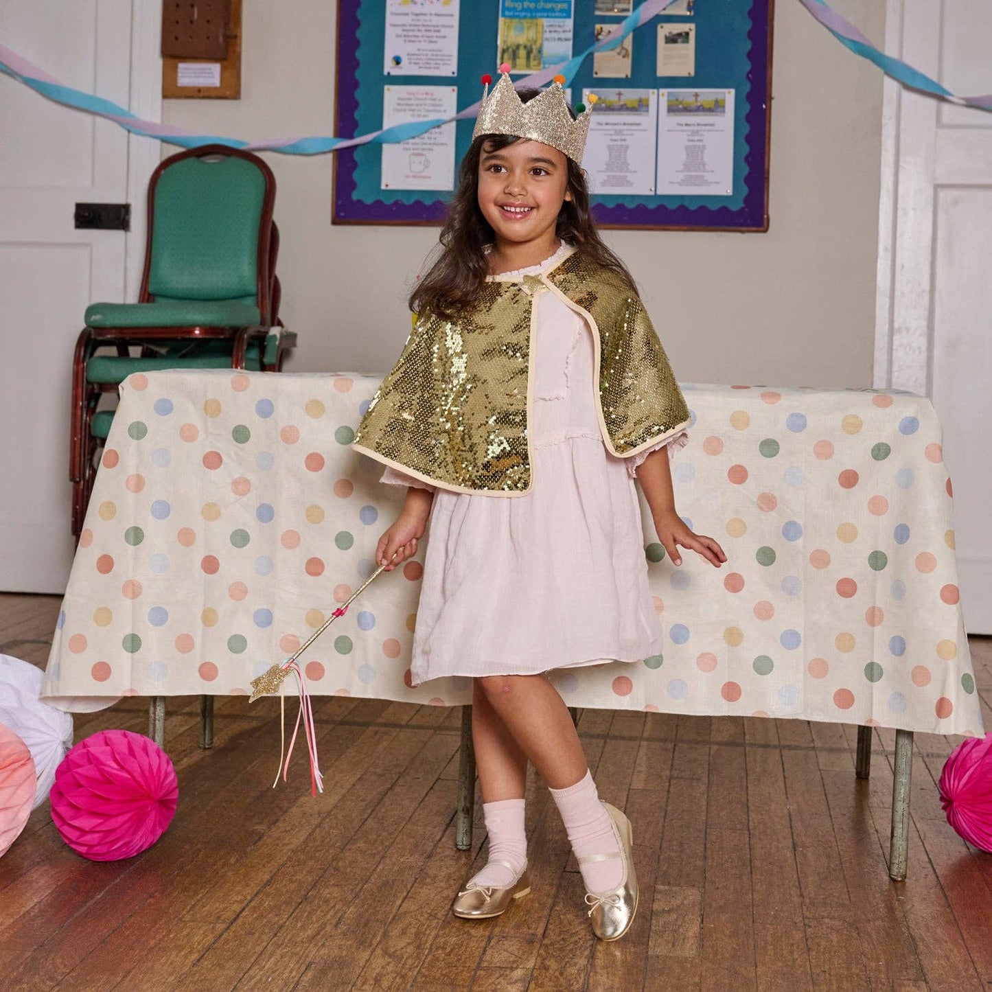 Gold Sequin Pom Pom Crown (3-10 Years)
