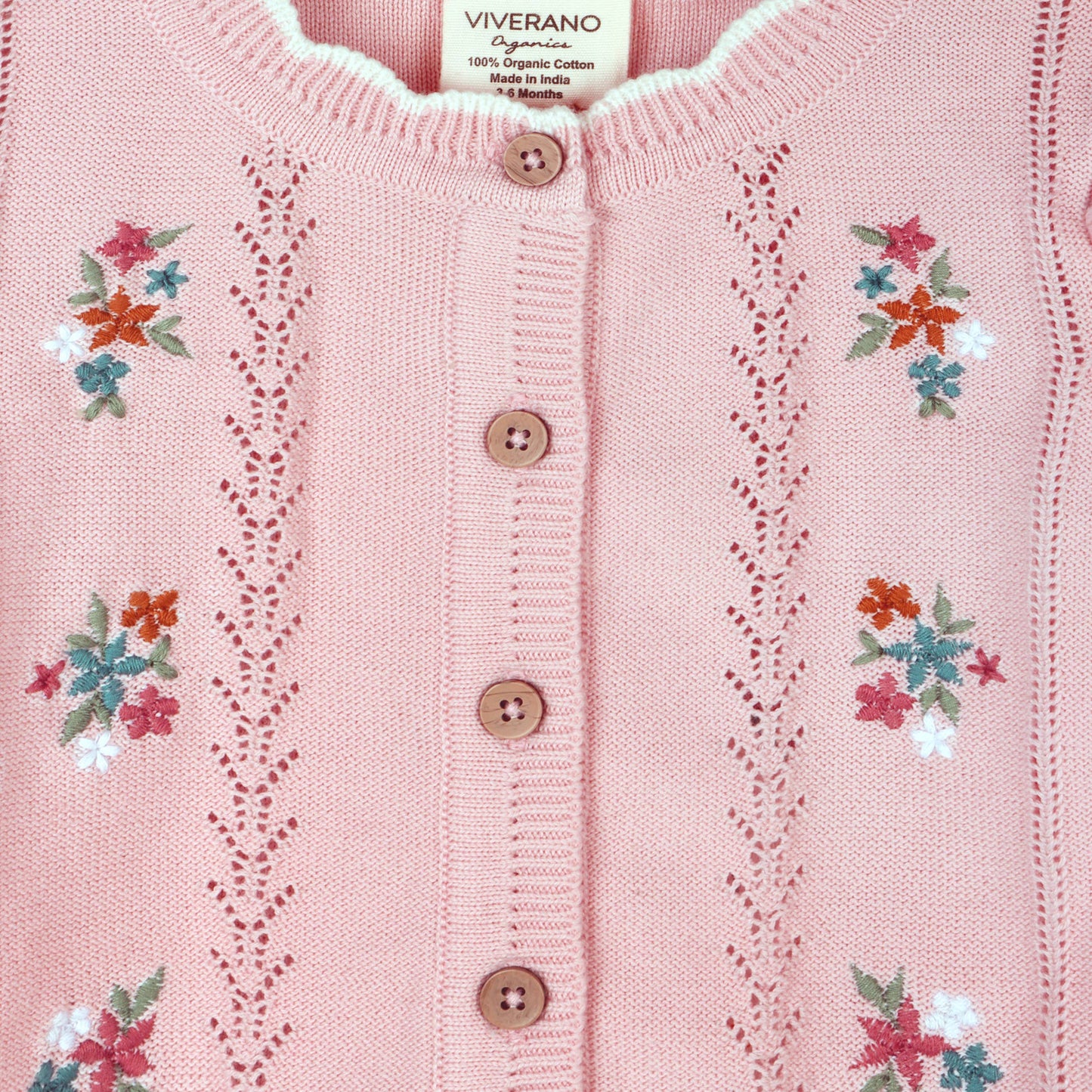 Bouquet Embroidered Pointelle Knit Baby Cardigan (Organic): viverano