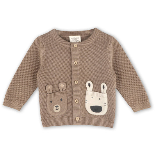 Animal Pocket Button Cardigan Baby Sweater (Organic Cotton)- viverano