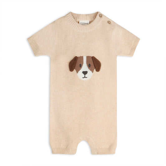 Puppy Dog Applique 3D Knit Baby Romper (Organic Cotton): Viverano