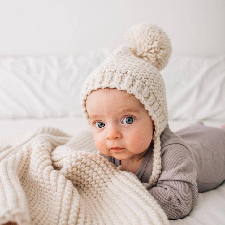 Natural Garter Stitch Knit Bonnet - Huggalugs