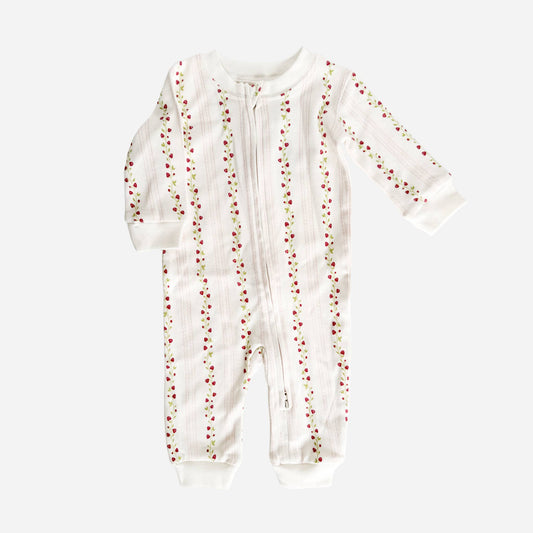 Layette LS Zipper Strawberry Romper - Blueberry Hill