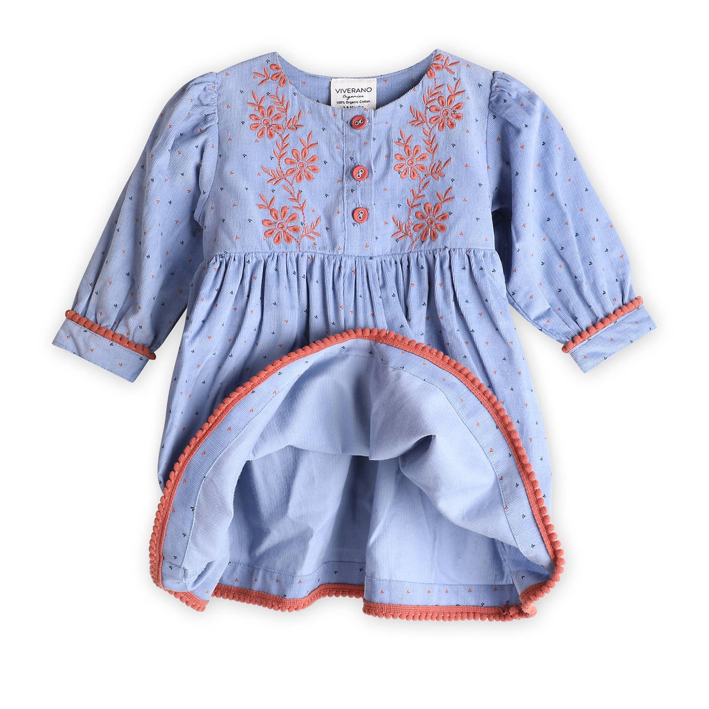 Embroidered Corduroy Tie Baby Dress & Bloomer (Organic): Viverano