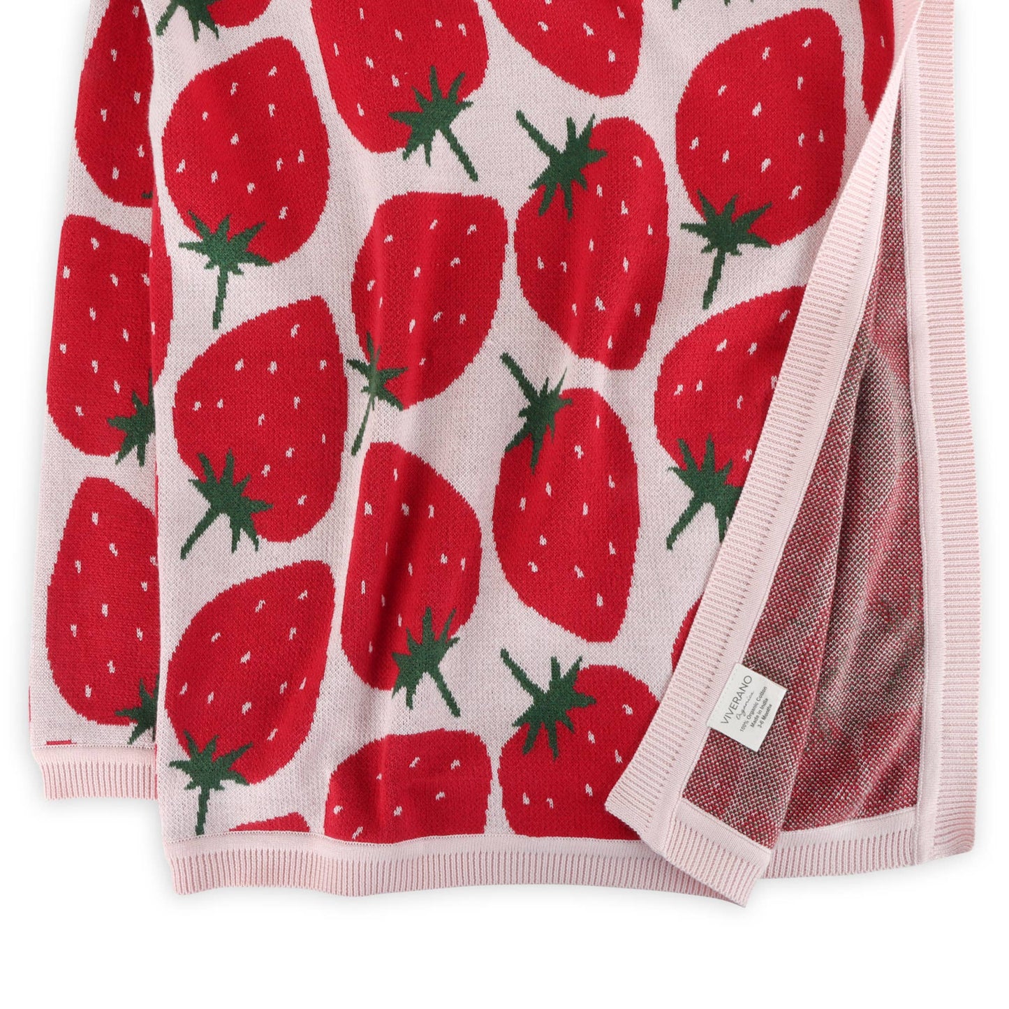 Strawberry Fields -Organic Cotton Jacquard Knit Baby Blanket: Baby Pink / One Size