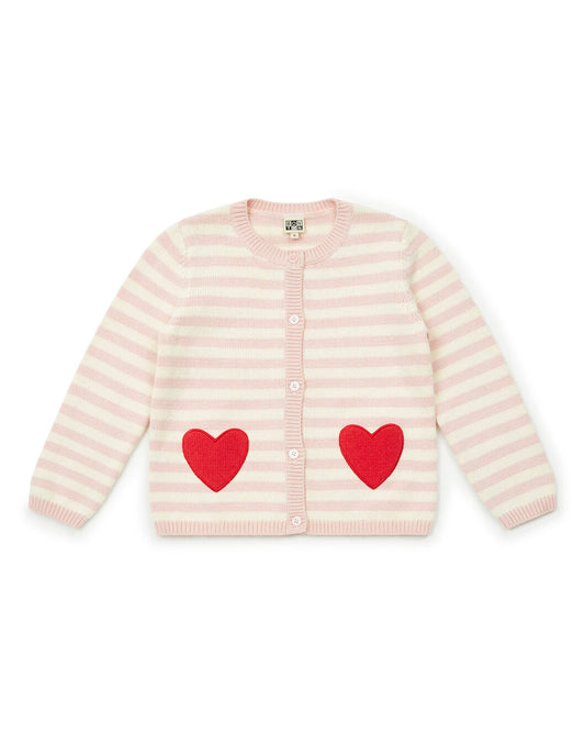 Striped Cardigan w Heart Pocket- Bonton