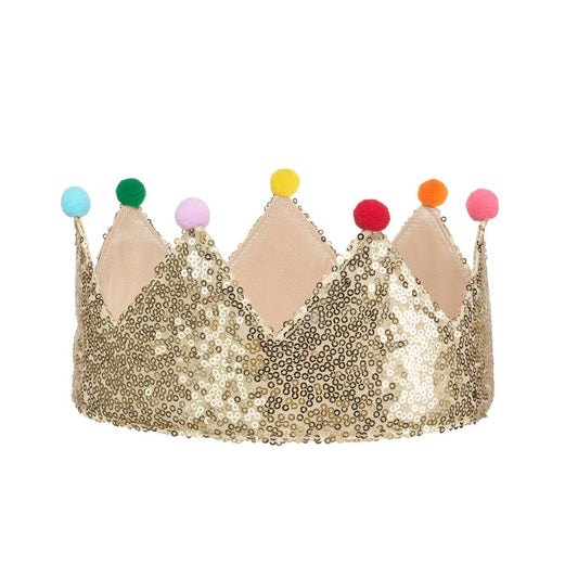 Gold Sequin Pom Pom Crown (3-10 Years)