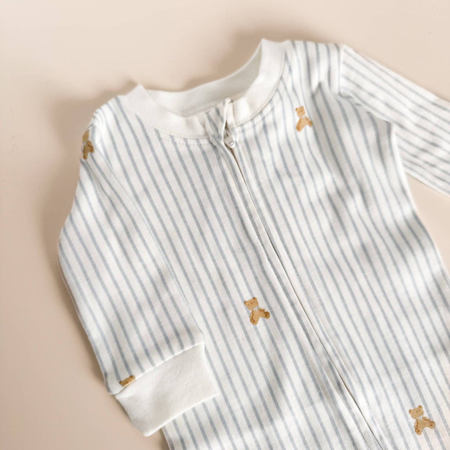 Layette LS Zipper Romper Teddy Bear - Blueberry Hill