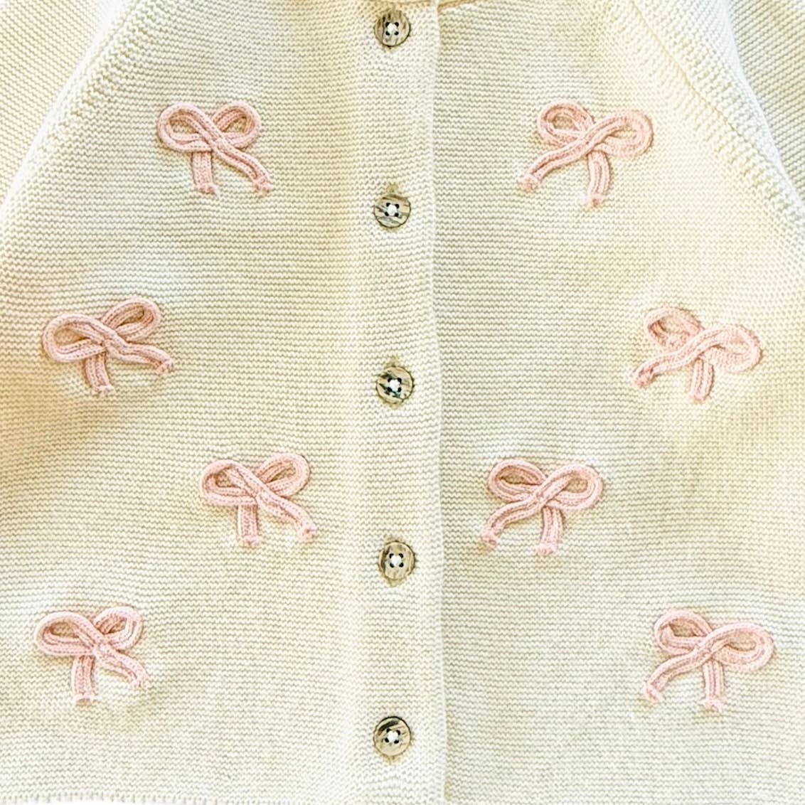 Zoe Bow Sweater Knit Baby Button Cardigan (Organic):