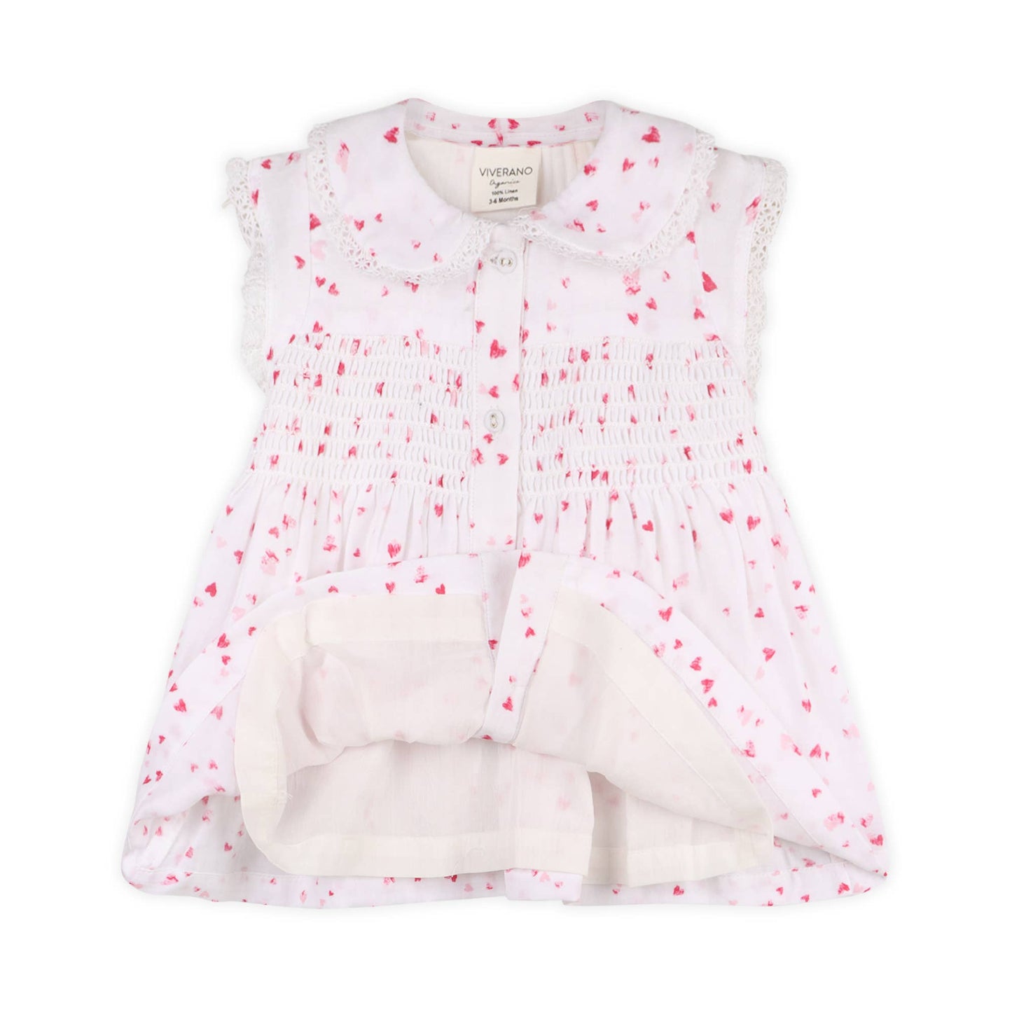 Nora Fluttering Hearts Smocked Baby Dress + Bloomer -Organic: Viverano