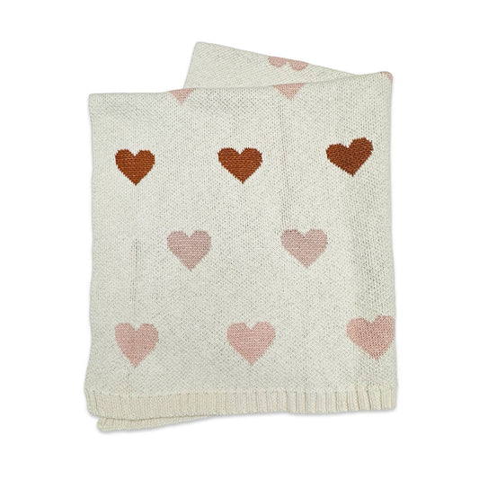 Loving Hearts - Organic Jacquard Sweater Knit Baby Blanket: Natural / One Size