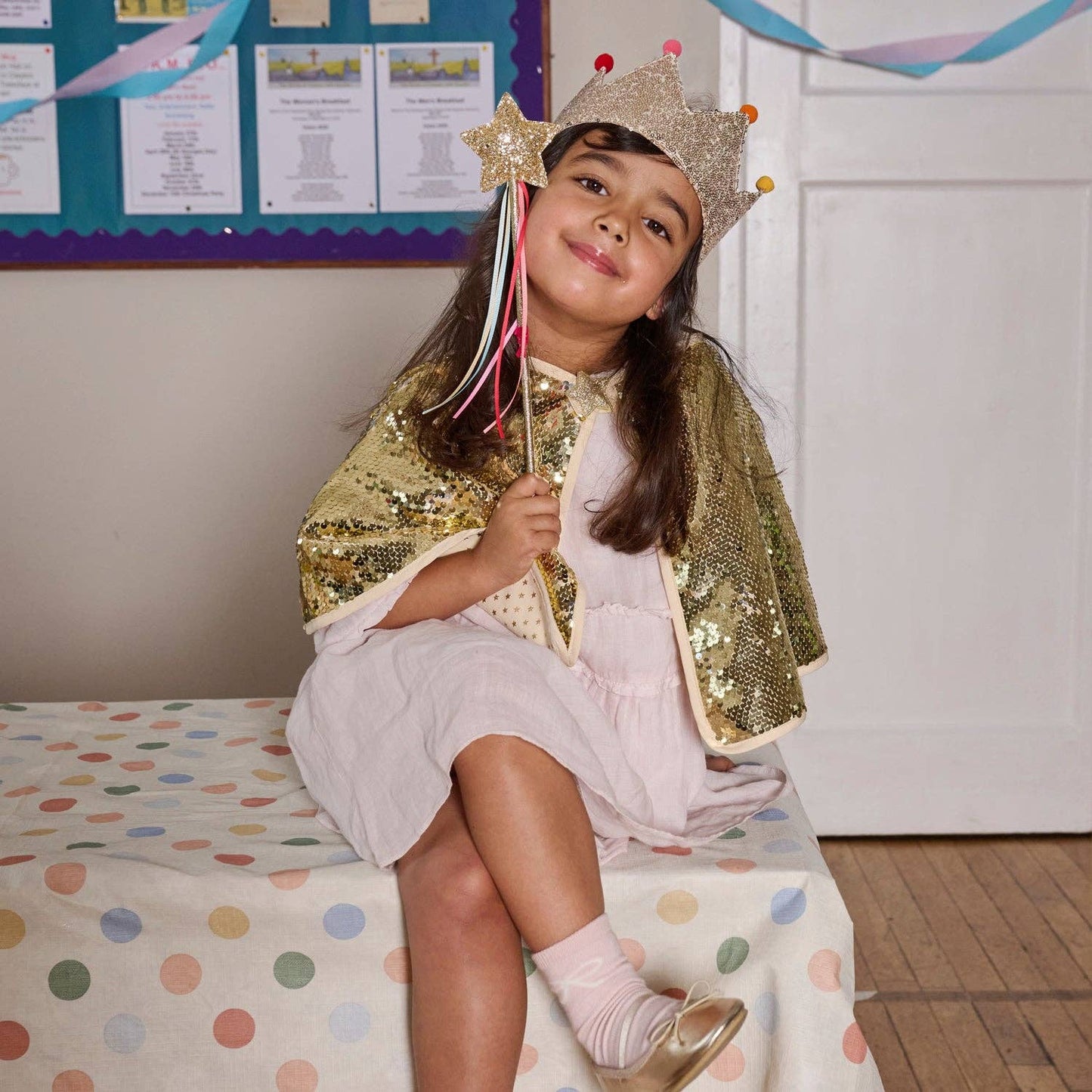 Gold Sequin Pom Pom Crown (3-10 Years)