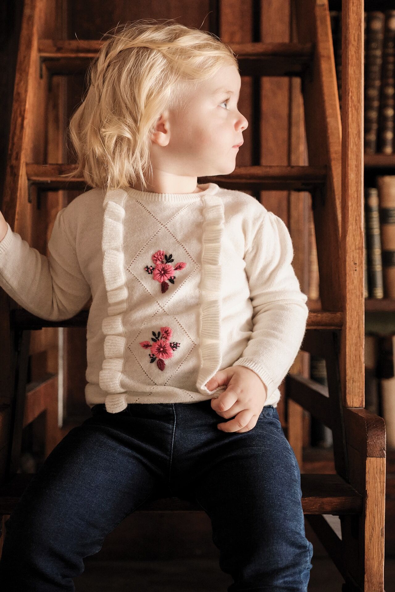 Ruffle Sweater Embroidered Flowers - Tartine et Chocolat FW25