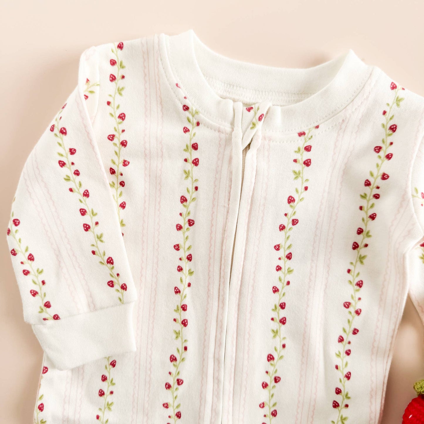 Layette LS Zipper Strawberry Romper - Blueberry Hill