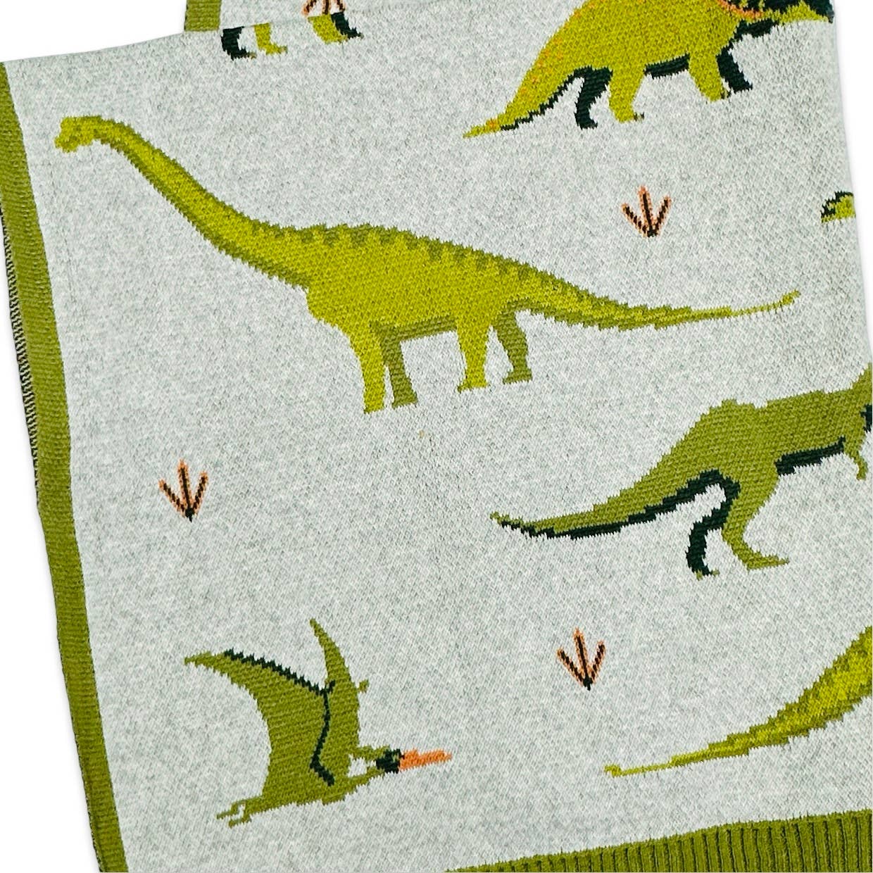 Green Dinosaur - OrganicJacquard Sweater Knit Baby Blanket: Cargo Green / One Size