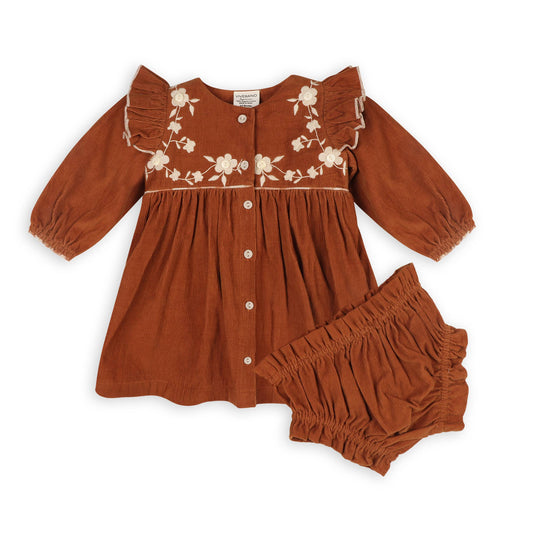 Floral Embroidered Corduroy Baby Dress & Bloomer (Organic): viverano