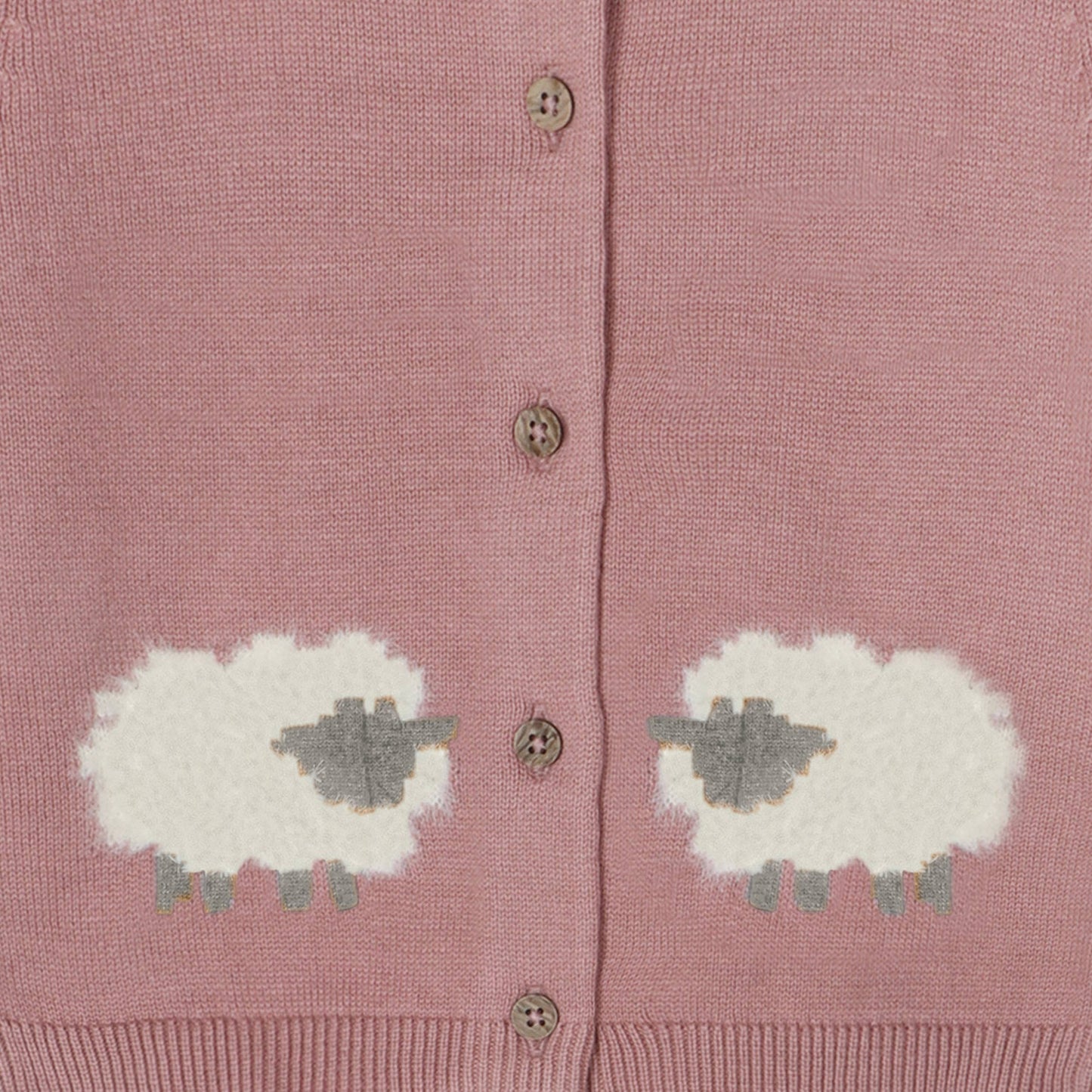 Lamb Jacquard Knit Baby Cardigan Sweater (Organic Cotton): Vintage Rose / 3-6M