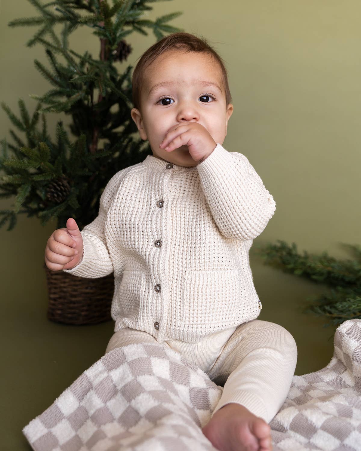 Avery Button & Pocket Chunky Sweater Knit Baby Cardigan:
