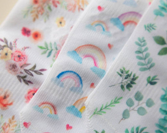 Chloe - Non-Slip Baby Socks with Foliage, Rainbows, Floral