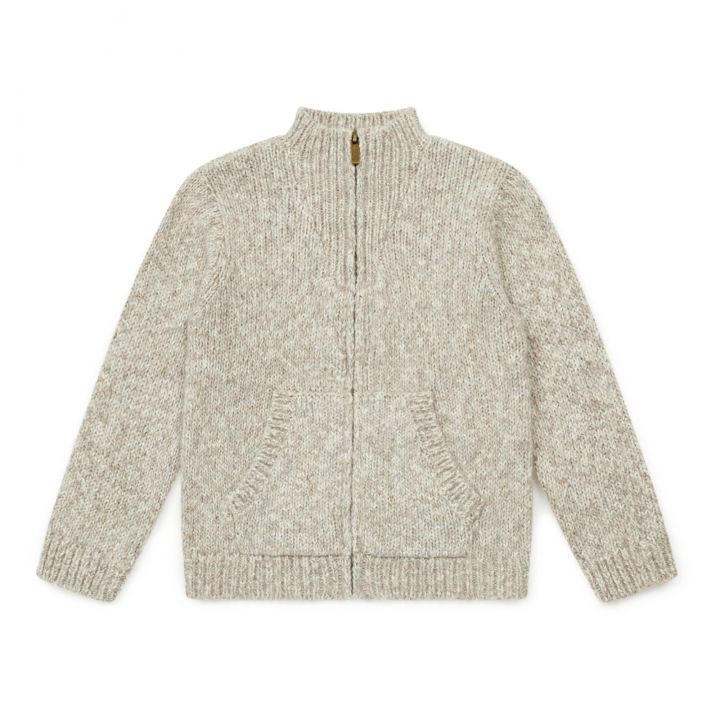 Oatmeal Zip Cardigan  - Bonton