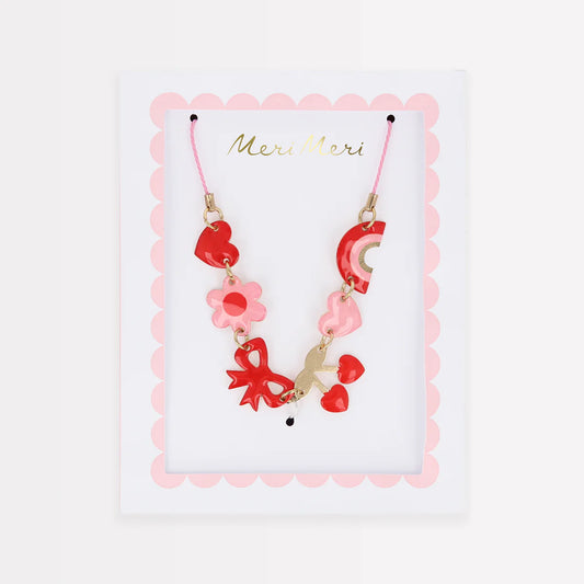 Heart & Cherry Enamel Charm  Necklace - Meri Meri