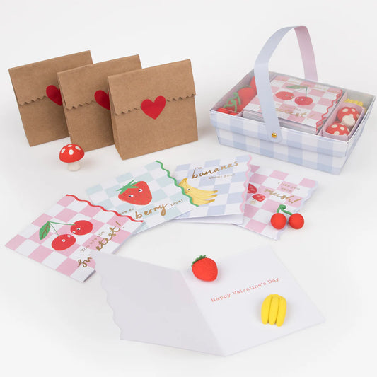 Fruit Basket Valentine Card & Eraser set  - Meri Meri