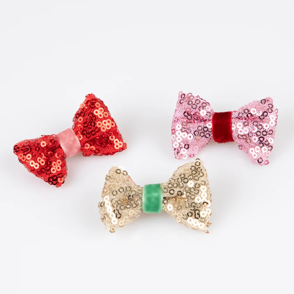 Sequin+Velvet Mini Bow Clips - Meri Meri