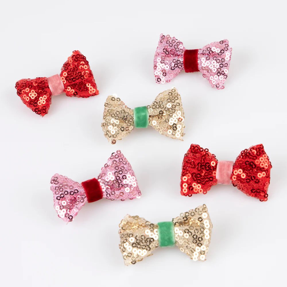 Sequin+Velvet Mini Bow Clips - Meri Meri