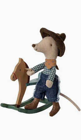 Cowboy Mouse on Rocking Horse - Maileg