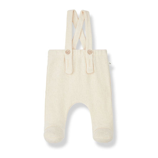 2pc Ecru Overalls/Ribbed Body  - One More in the Family