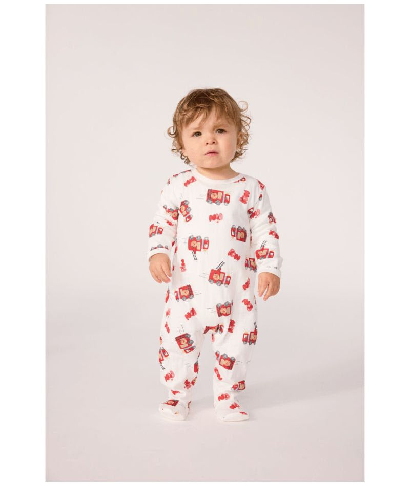 Back Snap Fire Truck Print Footie - Petit Bateau FW26
