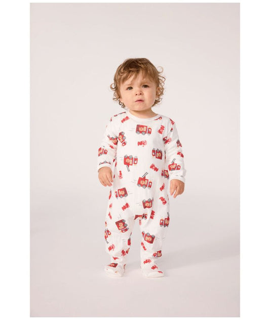 Back Snap Fire Truck Print Footie - Petit Bateau FW26