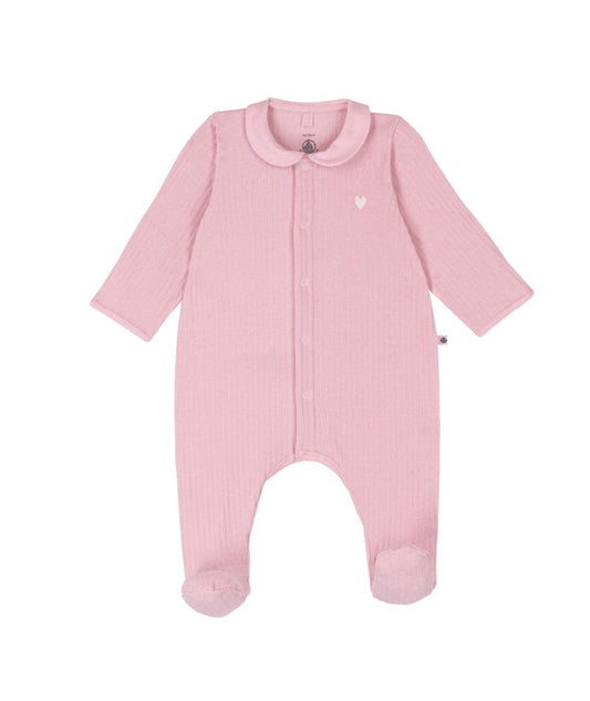 Snap Velour Footie w Collar/Heart Emb- Petit Bateau SP26