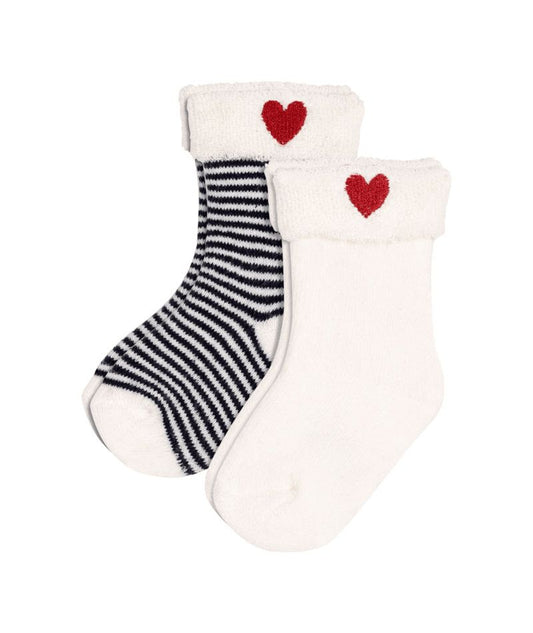 2-Pack Terry Heart Striped Socks - Petit Bateau SP26
