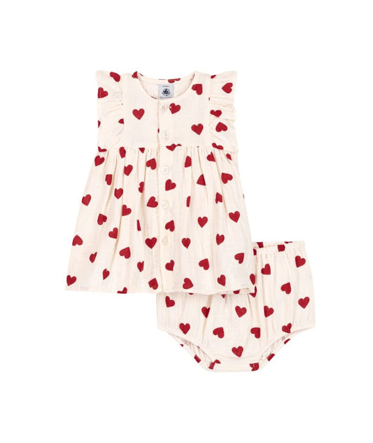 Gauze Heart Dress w Bloomer- Petit Bateau SP26