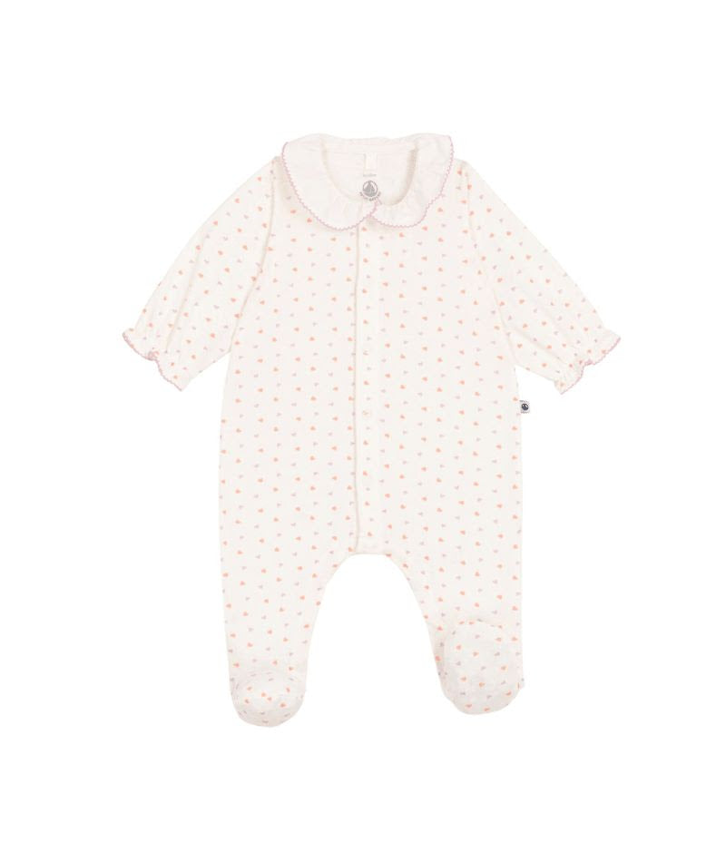 Front Snap Multi Heart Footie With Collar - Petit Bateau FW26