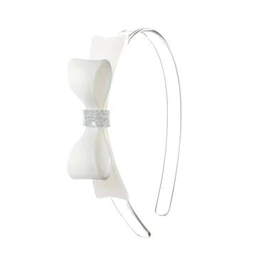 Bow Tie White Satin Headband - Lilies and Roses