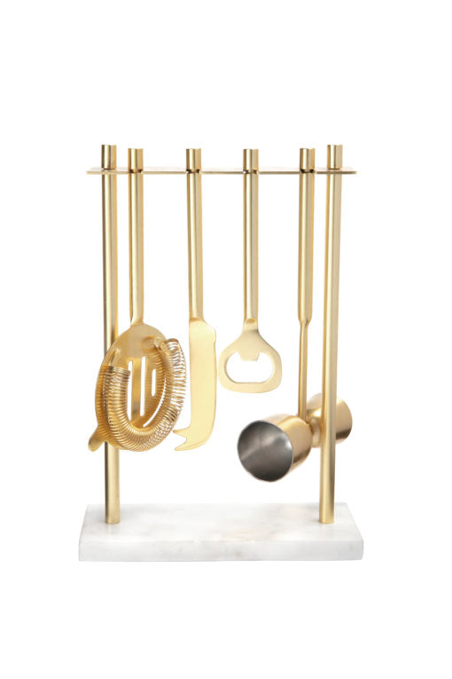 Gold Bar Set w Marble Stand - Be Home