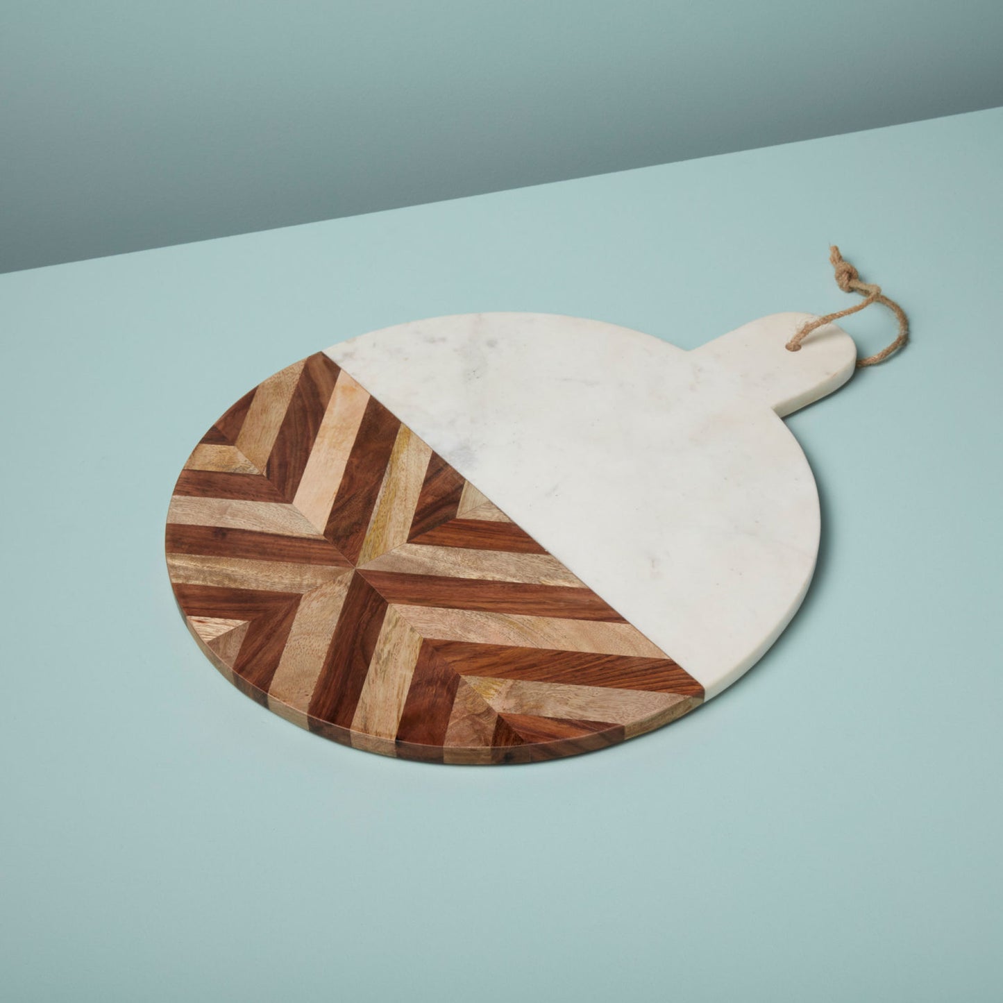 White Marble & Wood Mosaic Round Board XL - Be Home