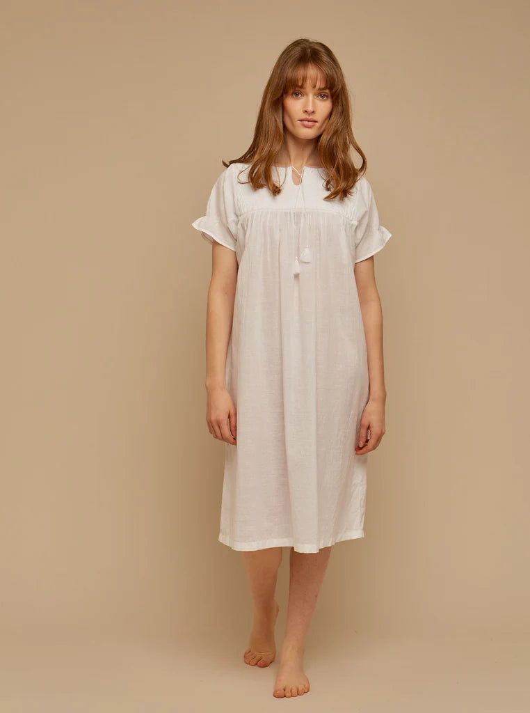 Short Sleeve White Cotton Nightgown - Scarlette Ateliers