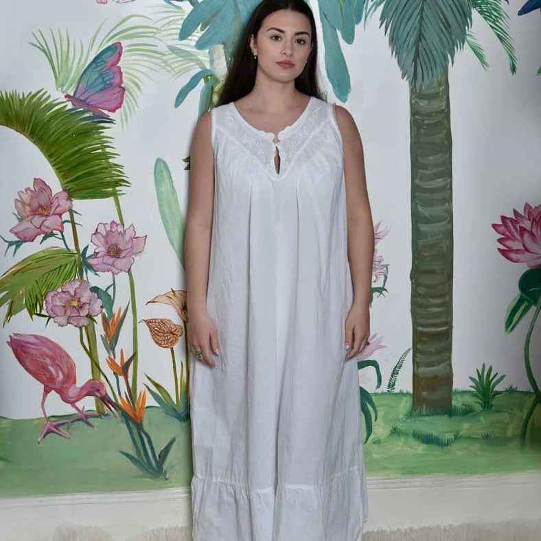 Emily Ladies White Sleeveless Nightdress With Flattering High Neckline Powell Craft