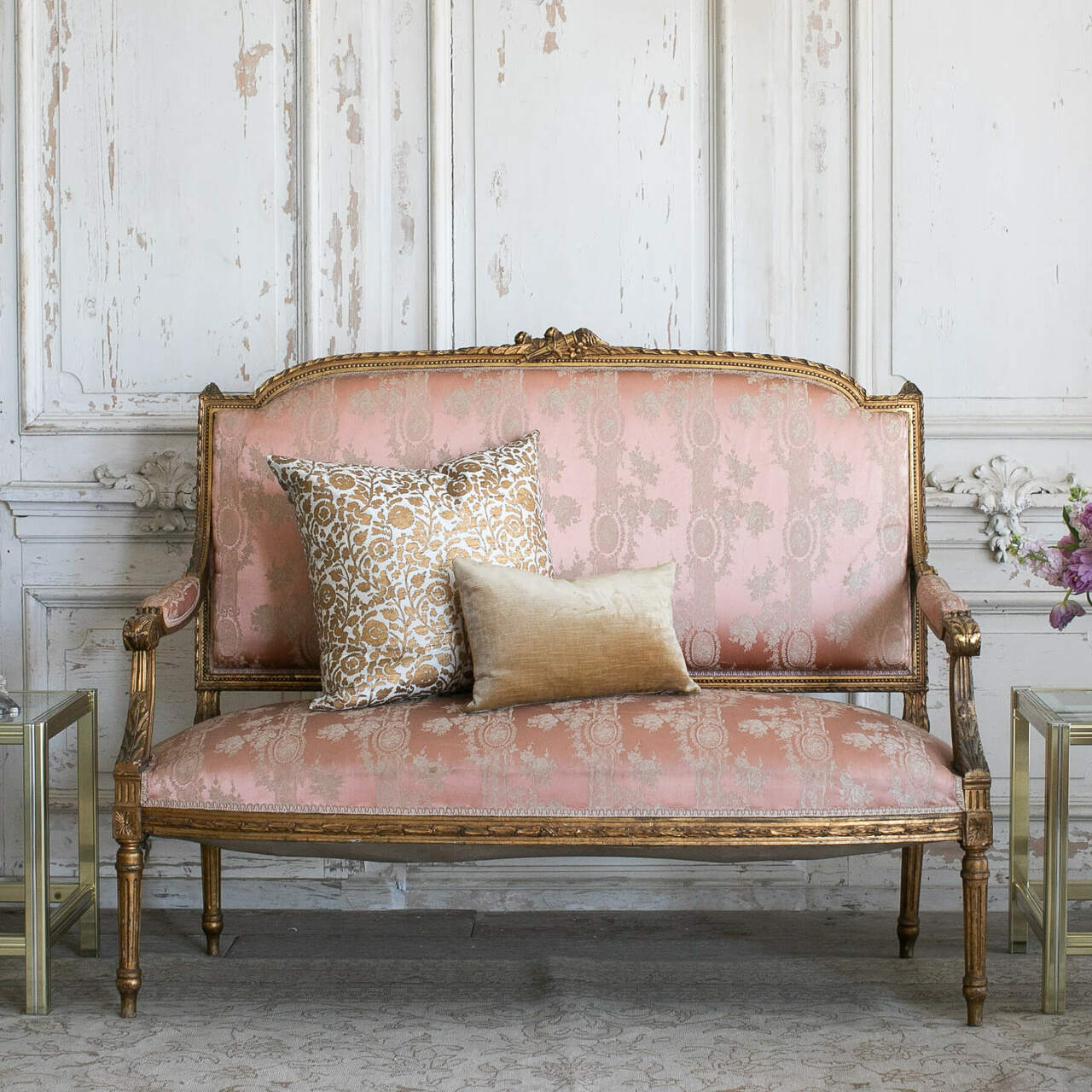 Antique Napoleon III Settee w/Pink Silk