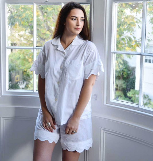 White Scalloped Edge Shorts PJ - Powell Craft